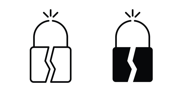 Broken lock icon outline elements set