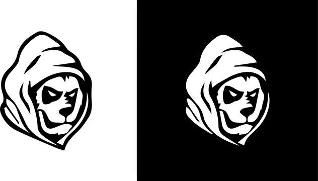 Hooded menacing face logos black and white