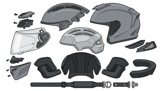Motorcycle helmet parts and accessories.