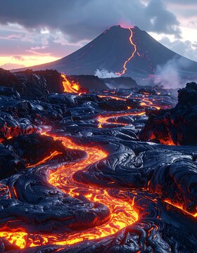 A volcanic landscape with flowing lava (17)