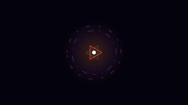Abstract geometric composition with glowing triangles and circular patterns