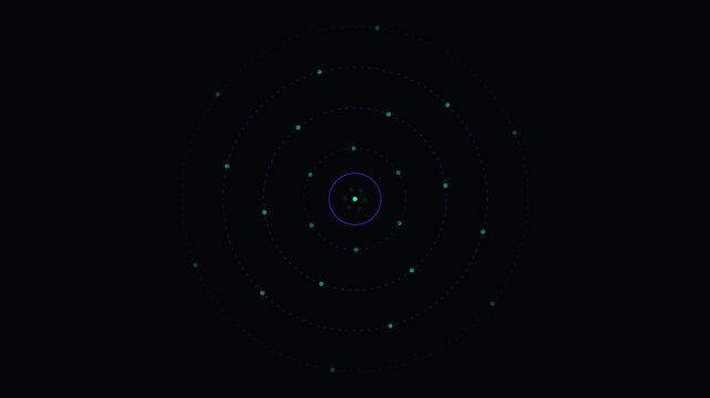 Abstract circular light pattern with glowing dots against a black background