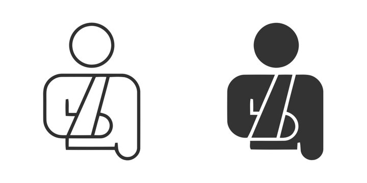 Person with arm sling injury medical icon set accident recovery fracture treatment orthopedic orthopedics emergency medicine hospital silhouette minimalist protection wellness disabled