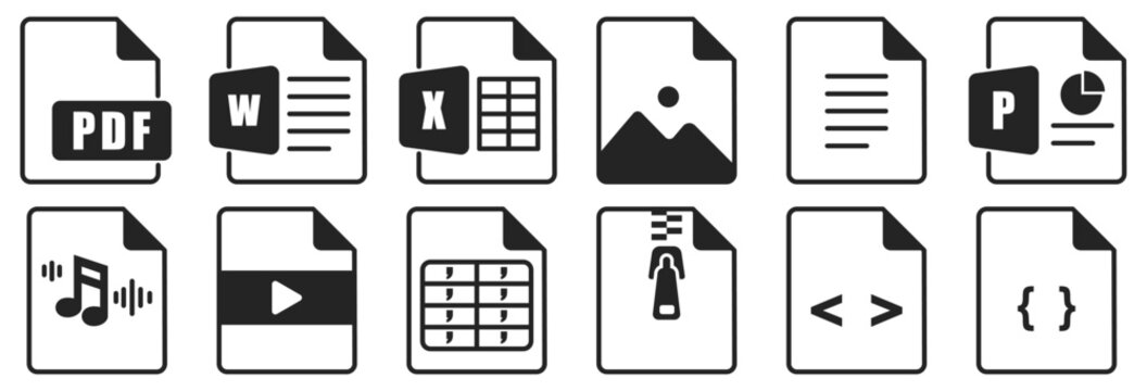 Modern Flat Vector File Type Icons Set &ndash; Office, Media and Document Formats