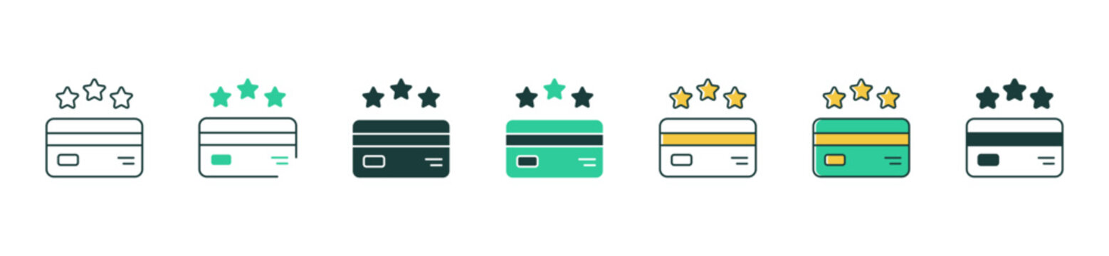 Loyalty reward points icon set collection. Customer program shopping benefit membership bonus redemption digital incentive graphic