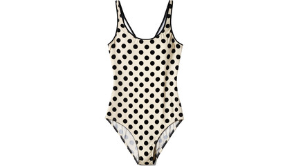Cream one-piece swimsuit with black polka dots and black trim © Laura