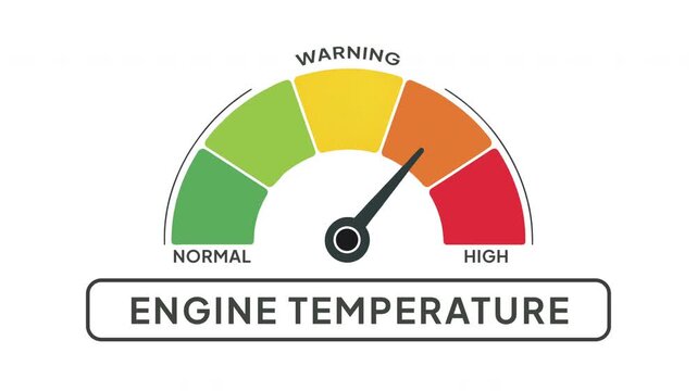 Engine Temperature Level Gauge Animation from Normal to High Indicator on Automotive Dashboard Warning Background Motion Graphic