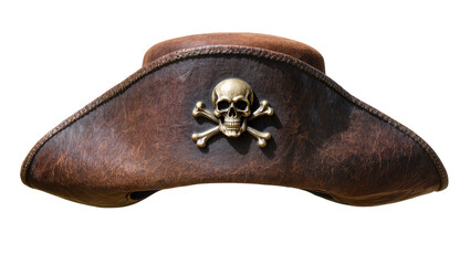 Obraz premium Brown leather pirate hat with skull and crossbones emblem