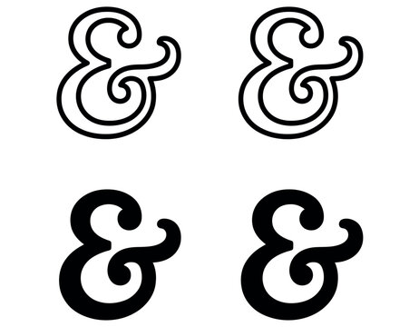 Set of four black and white ampersand symbols isolated on a clean white background for design.