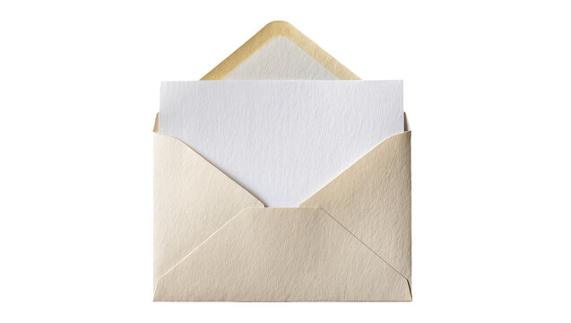 Open beige envelope with white paper inside