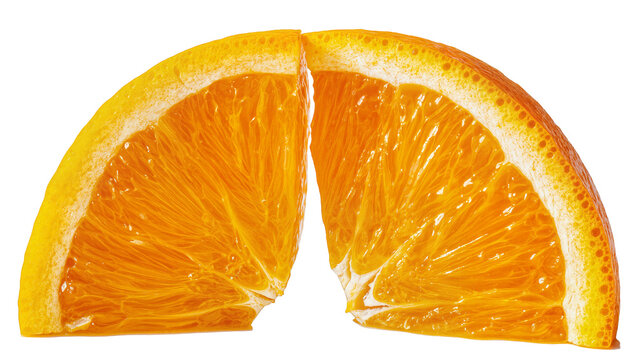Two bright orange citrus fruit slices with visible pulp and rind