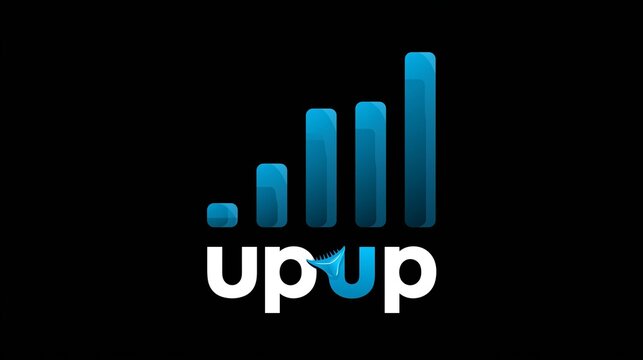 A logo with a blue bar graph and the words up up on a black background