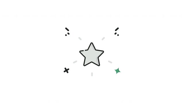 Gray star icon with sparkles and graphic shapes on a white background. Suitable for web design, social media, logos, and decorative purposes.