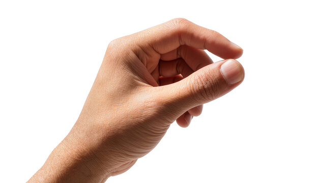 Human hand pinching fingers together, showing small size