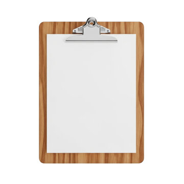 Wooden clipboard with blank white paper sheet