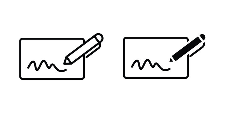 Electronic signature icon line art symbols collection