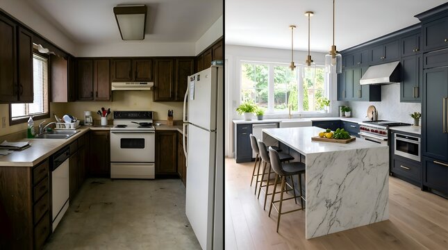 Kitchen Renovation Before and After: Dark Cabinets, Marble Island, Modern Design