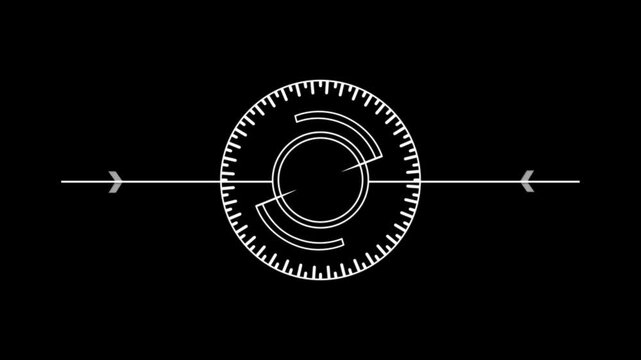 Futuristic hud target interface animation, digital sci-fi circular scope overlay, tech ui heads-up display