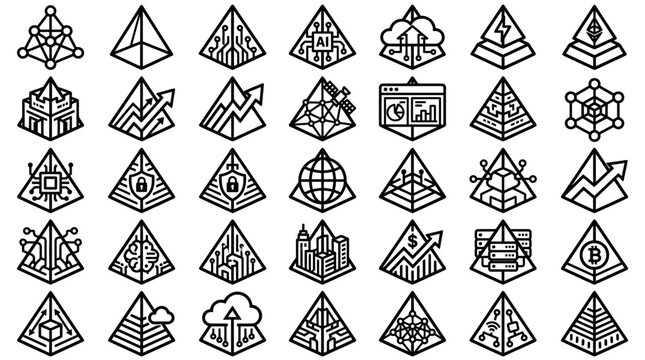 Pyramid icons with various symbols.