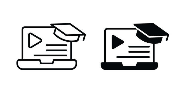 Online course icon line art symbols collection