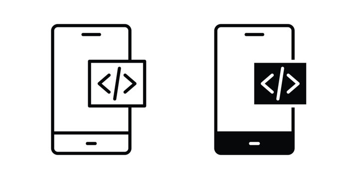Mobile apps development icon line art symbols collection