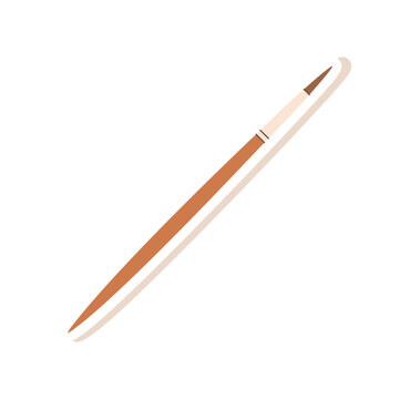 Cartoon paint brush with wooden handle. Simple paintbrush label for artist and painter. Brown art tool as cute stationery object, flat icon for school craft class and creative workshop background