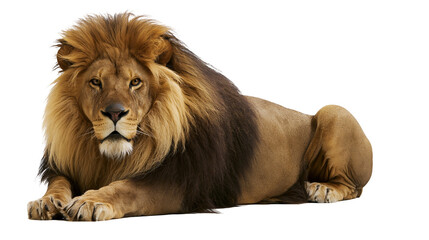 Majestic male lion with full mane resting, isolated on transparent background © iPNG