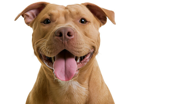Happy tan pit bull dog with tongue out, isolated on transparent background