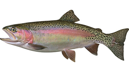 Rainbow trout fish with pink stripe and black spots, isolated on transparent background © iPNG