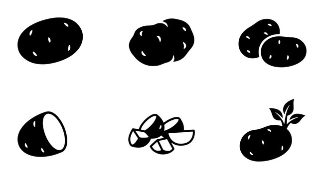 Potato Icons Set, Fresh Root Vegetable Graphics, Organic Food Vector Collection