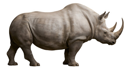 Fototapeta premium Massive white rhinoceros with two horns, isolated on transparent background