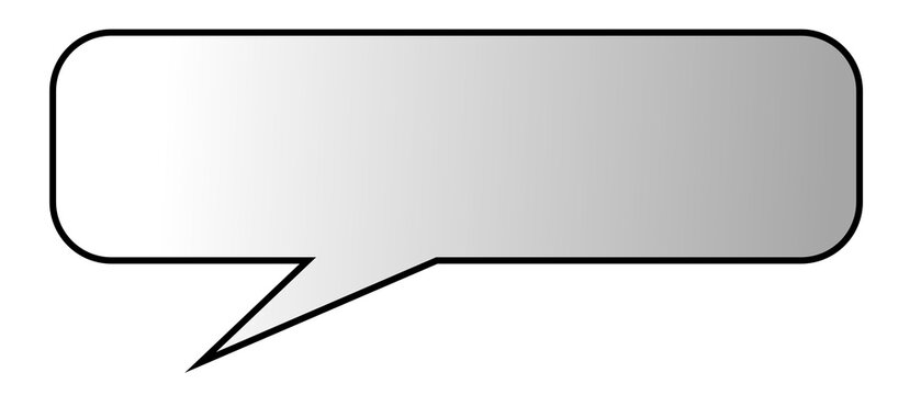 Grey speech bubble, blank text box, empty quote icon, white background