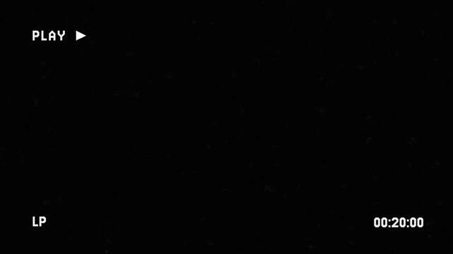 4K Vintage play vhs video effect with timestamp and static noise, for long play vhs text.