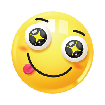 Star Struck Eyes emoji face clipart character. 3d glossy emoticon with 
goofy, amazed, tongue-tied, excited, mesmerized, and impressed facial expressions. Vector illustration. 
