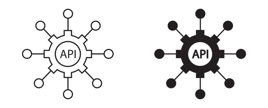 API Integration Icon set in Outline and Solid Styles for Software Development and System Connectivity