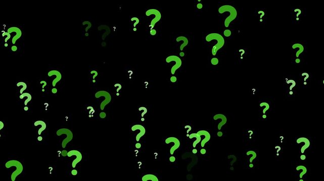 Green question mark symbols floating background, animation, abstract concept, of faq, problem, solving, and uncertainty, for digital presentations