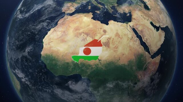 Realistic Earth from space zoom to Niger, Cinematic 3d world map animation with country borders, tourism, and travel