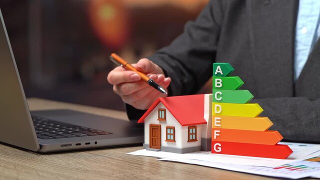 A woman talks about energy efficiency classes for housing. Energy conservation and reduction of utility bills.