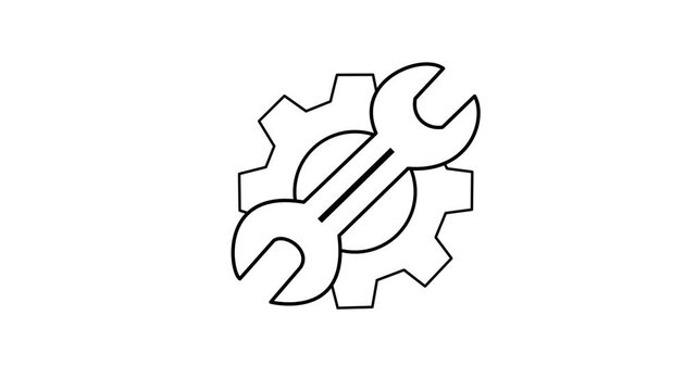 Wrench and gear outline animation motion graphic for mechanical repair maintenance and tool setting concept 