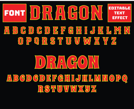 Dragon editable text effect with vintage western and dripping alphabet vector set