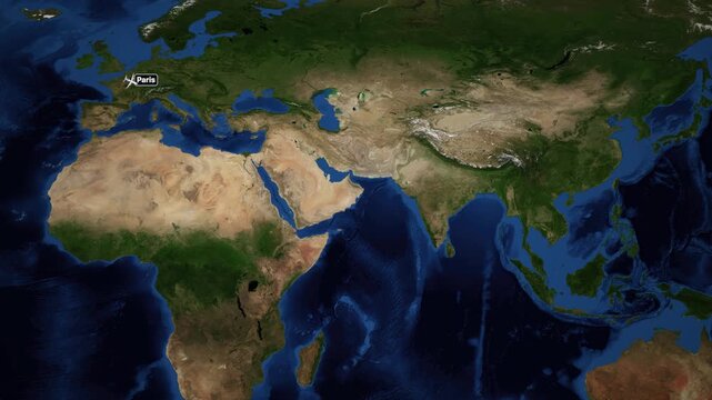 Animated Flight Route Map Showing Airplane Path from Paris to Guangzhou