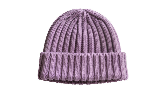 Purple ribbed knit beanie hat