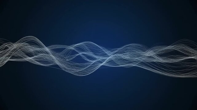 Abstract blue smoke and light wave fractal lines background with flowing energy, curves, digital vector texture, black and blue motion pattern illustration wallpaper