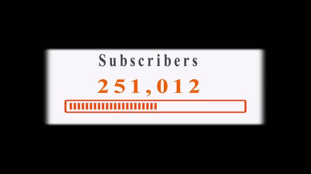 A premium subscriber milestone animation featuring a smooth loading bar that fills from 0% to 100%, revealing 1000,000 Subscribers with a dynamic counting effect.