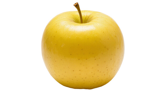 Golden yellow apple with stem and small dots