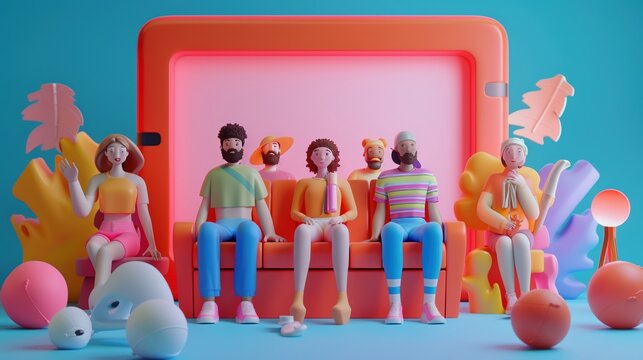 A vibrant 3D illustration of a group of musicians playing in harmony, symbolizing collaboration and creative synergy  ,3D render