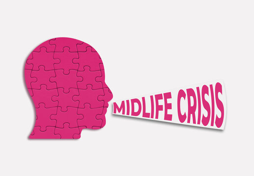 Human head puzzle having midlife crisis thoughts
