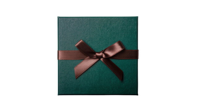 Dark green gift box with brown satin ribbon bow
