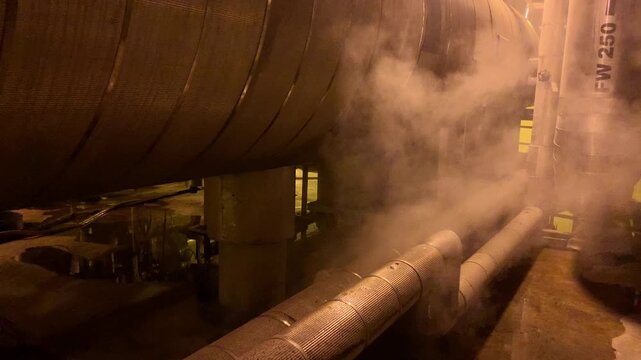 Industrial Perspective: Captivating Detail of Machinery with Smoke in a Dimly Lit Environment