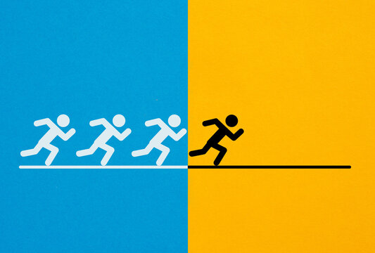 Individual runner leaving group for new path